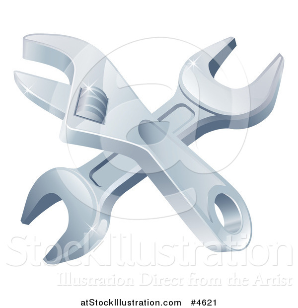 Vector Illustration of Crossed Spanner and Adjustable Wrenches