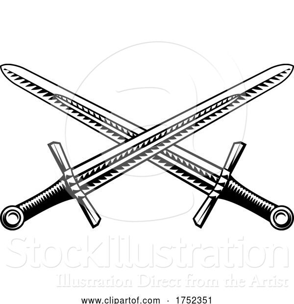 Vector Illustration of Crossed Swords Vintage Engraved Etching Woodcut