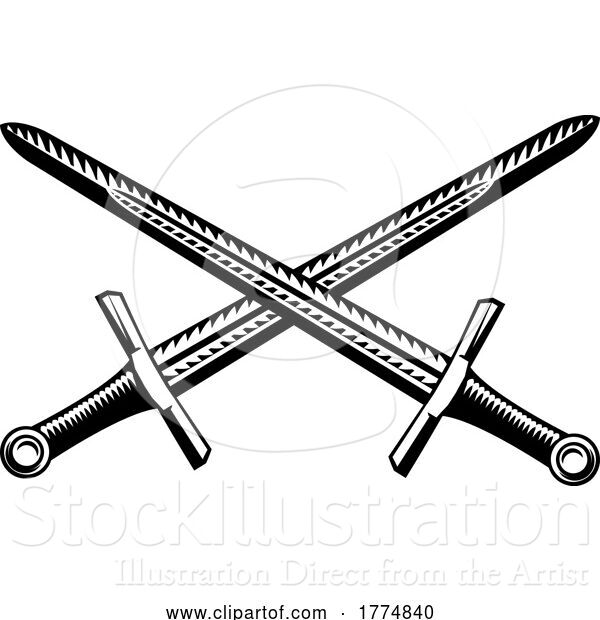 Vector Illustration of Crossed Swords Vintage Engraved Etching Woodcut