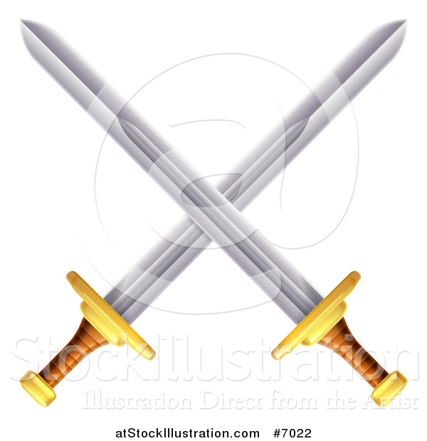 Vector Illustration of Crossed Swords with Gold and Brown Handles