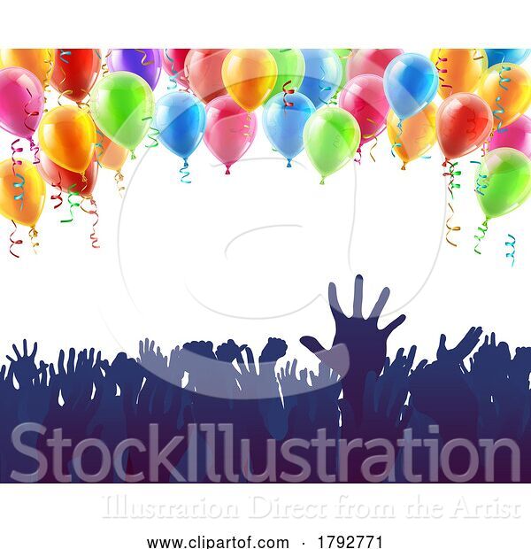 Vector Illustration of Crowd Group Party Hands Balloon Audience Concept
