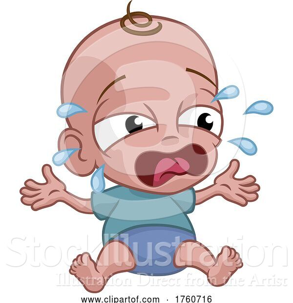 Vector Illustration of Cute Cartoon Crying Baby Infant Child Character