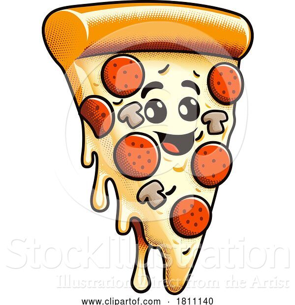Vector Illustration of Cute Cartoon Pizza Mascot Food Illustration