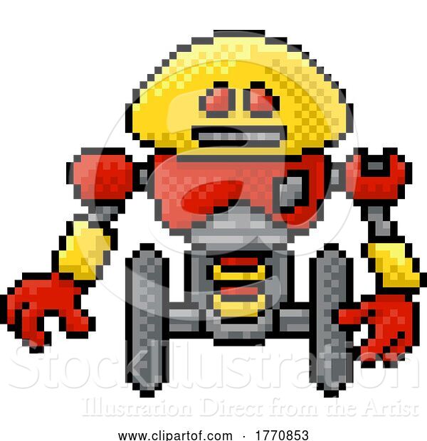 Vector Illustration of Cute Robot Video Game Pixel Art Mascot
