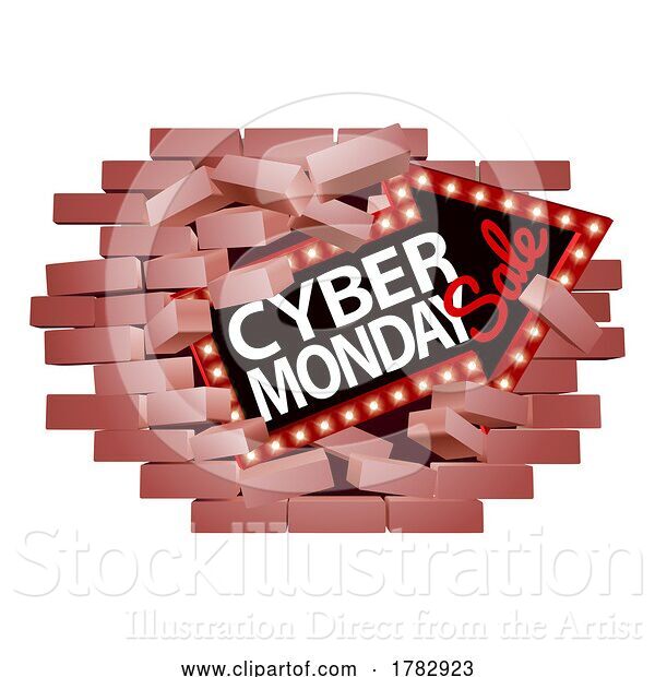 Vector Illustration of Cyber Monday Sale Sign Breaking Wall Concept