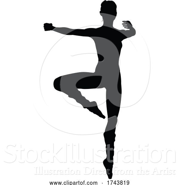 Vector Illustration of Dancing Ballet Dancer Silhouette