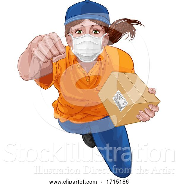 Vector Illustration of Delivery Courier Superhero Delivering Parcel Box