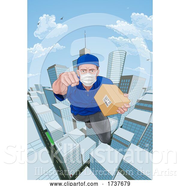 Vector Illustration of Delivery Courier Superhero Flying Super Hero