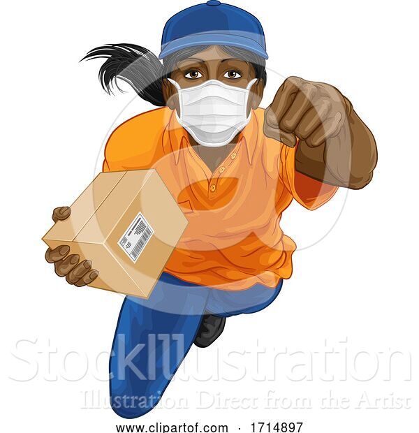 Vector Illustration of Delivery Superhero Delivering Package Parcel Box