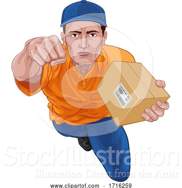 Vector Illustration of Delivery Superhero Delivering Package Parcel