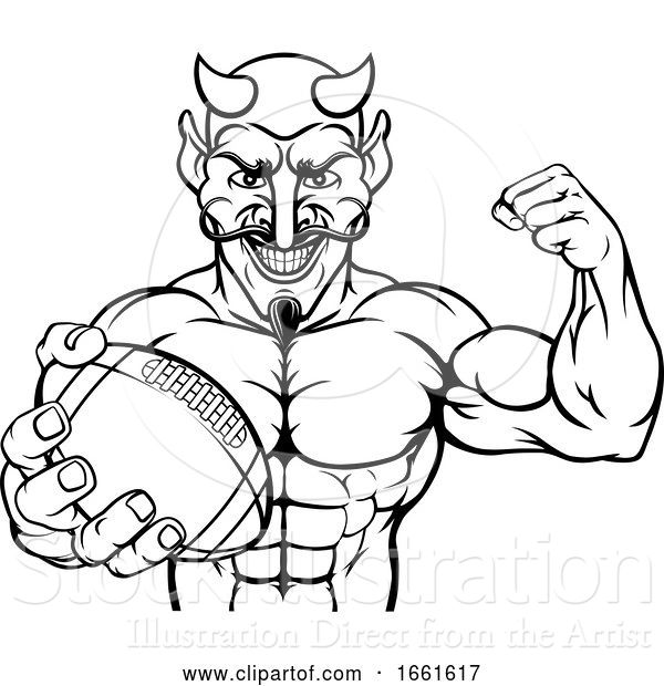 Vector Illustration of Devil American Football Sports Mascot Holding Ball