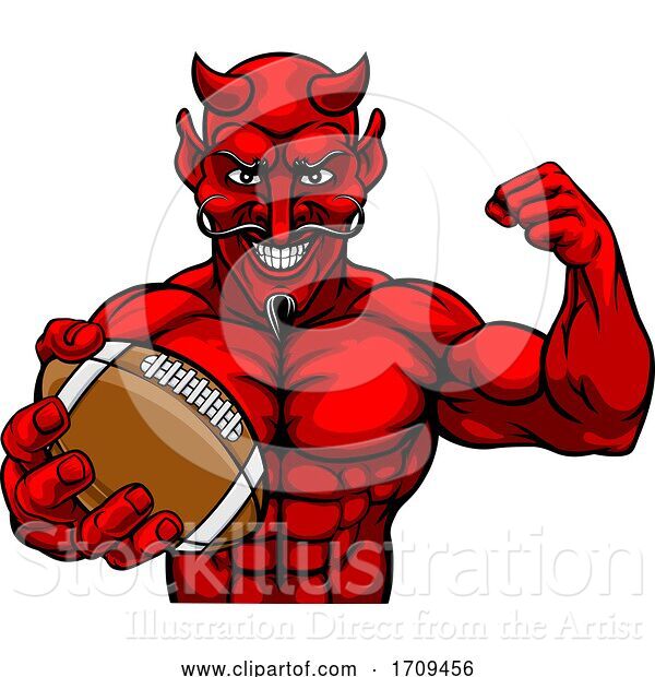 Vector Illustration of Devil American Football Sports Mascot Holding Ball