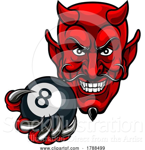 Vector Illustration of Devil Angry Pool 8 Ball Billiards Mascot