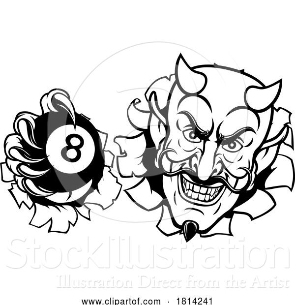 Vector Illustration of Devil Angry Pool 8 Ball Billiards Mascot