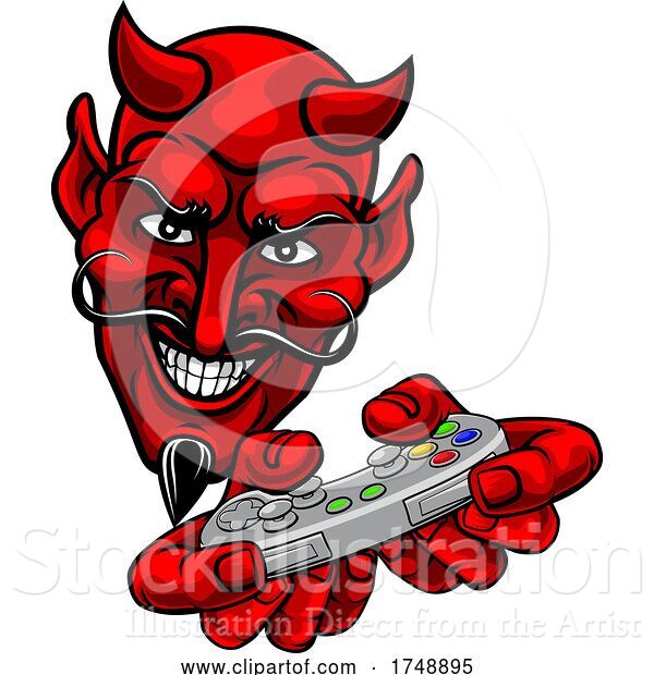 Vector Illustration of Devil Gamer Video Game Controller Mascot