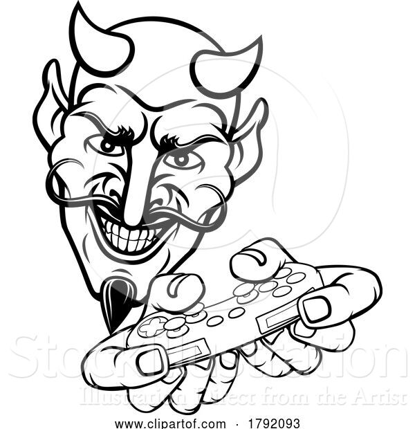 Vector Illustration of Devil Gamer Video Game Controller Mascot