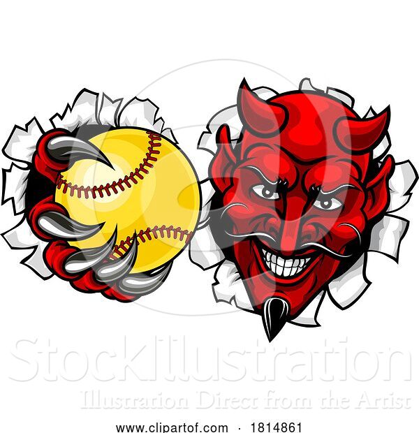 Vector Illustration of Devil Softball Sports Team Mascot