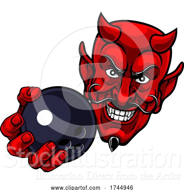 Vector Illustration of Devil Ten Pin Bowling Ball Sports Mascot