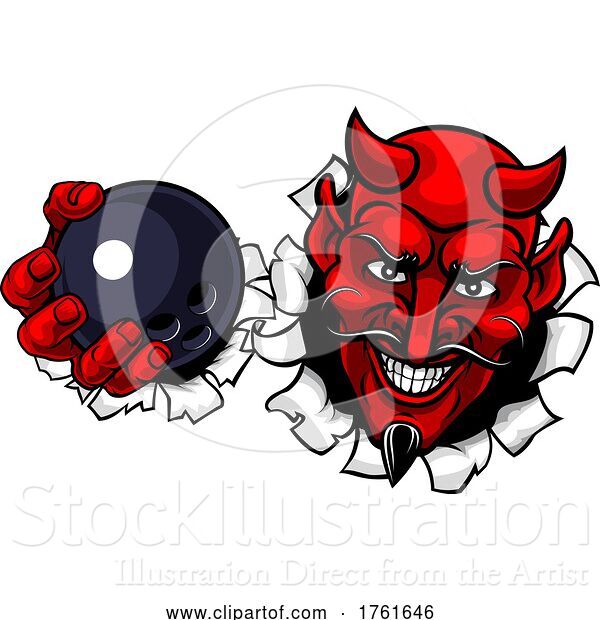 Vector Illustration of Devil Ten Pin Bowling Ball Sports Mascot