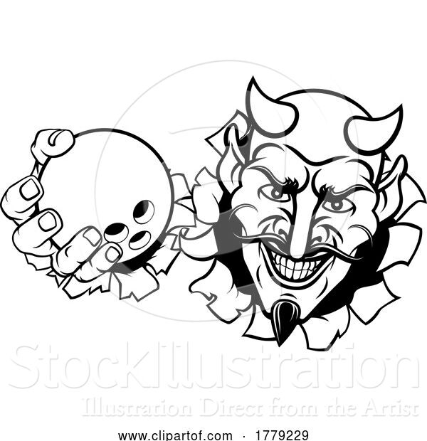 Vector Illustration of Devil Ten Pin Bowling Ball Sports Mascot