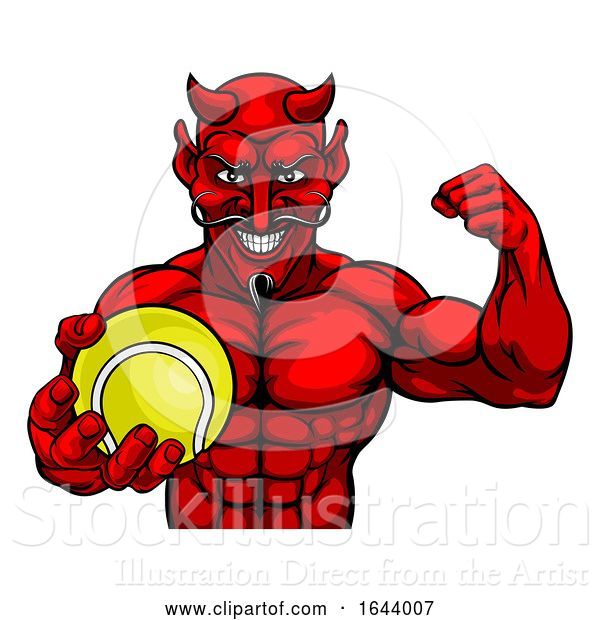 Vector Illustration of Devil Tennis Sports Mascot Holding Ball