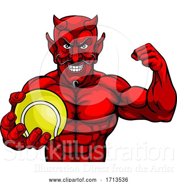 Vector Illustration of Devil Tennis Sports Mascot Holding Ball