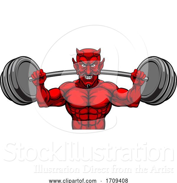 Vector Illustration of Devil Weight Lifting Body Builder Sports Mascot