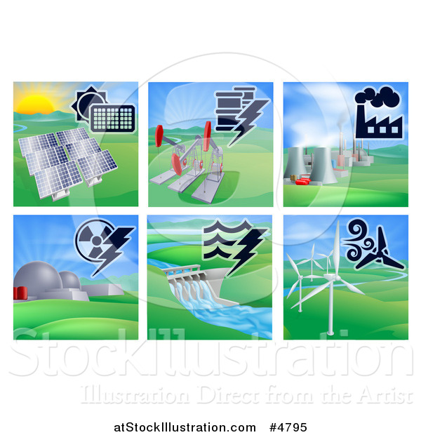 Vector Illustration of Different Energy Power Plants