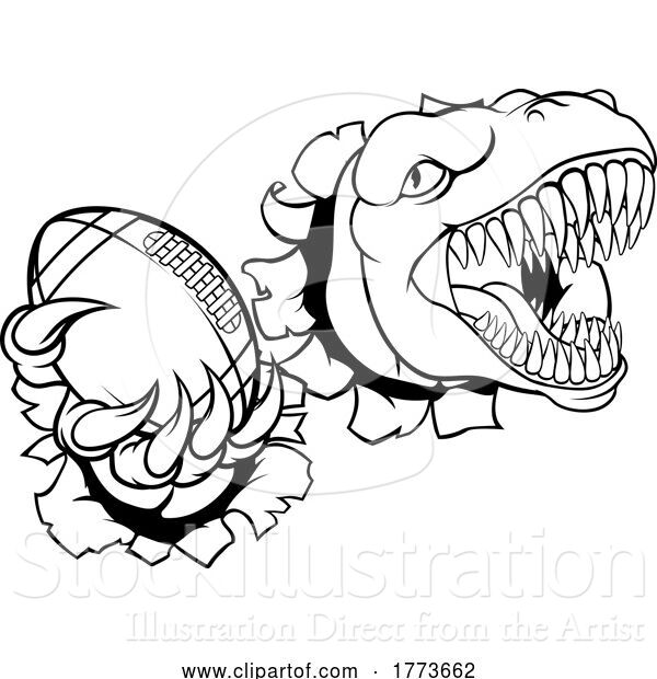 Vector Illustration of Dinosaur American Football Animal Sports Mascot
