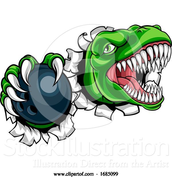 Vector Illustration of Dinosaur Bowling Player Animal Sports Mascot