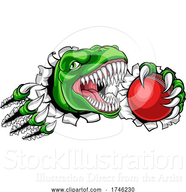 Vector Illustration of Dinosaur Cricket Player Animal Sports Mascot