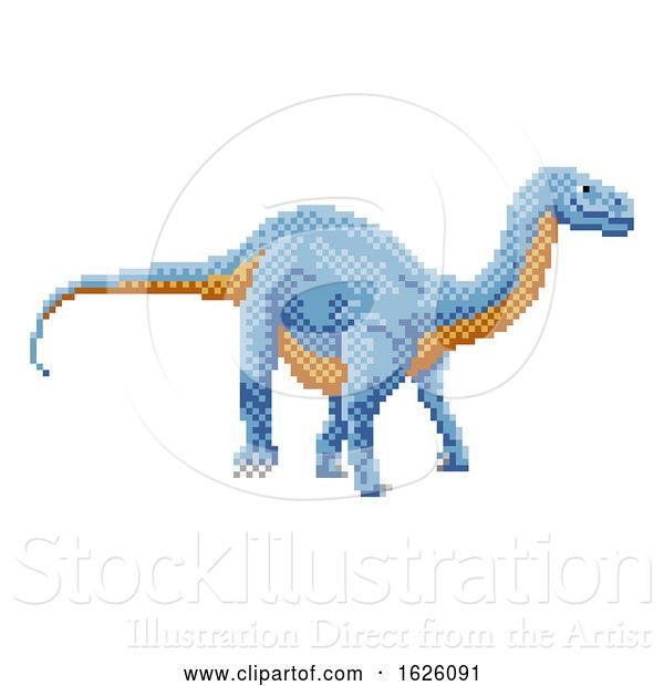 Vector Illustration of Dinosaur Diplodocus Pixel Art Arcade Game