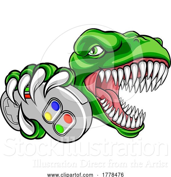 Vector Illustration of Dinosaur Gamer Video Game Controller Mascot