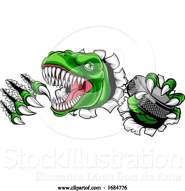 Vector Illustration of Dinosaur Ice Hockey Player Animal Sports Mascot