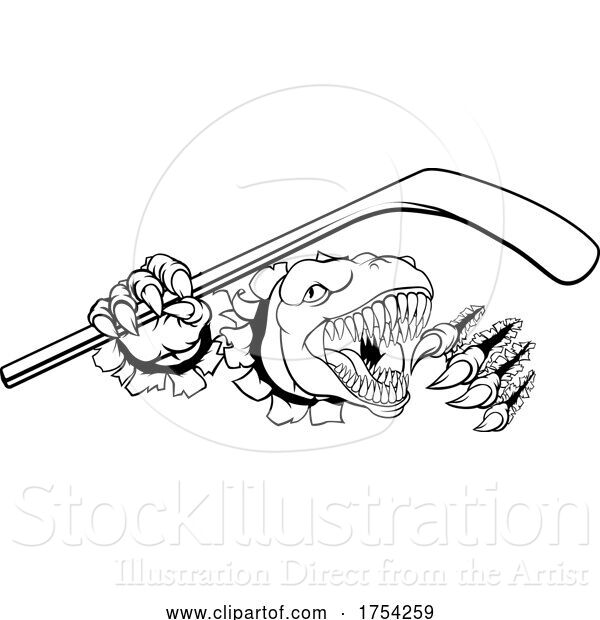 Vector Illustration of Dinosaur Ice Hockey Player Animal Sports Mascot