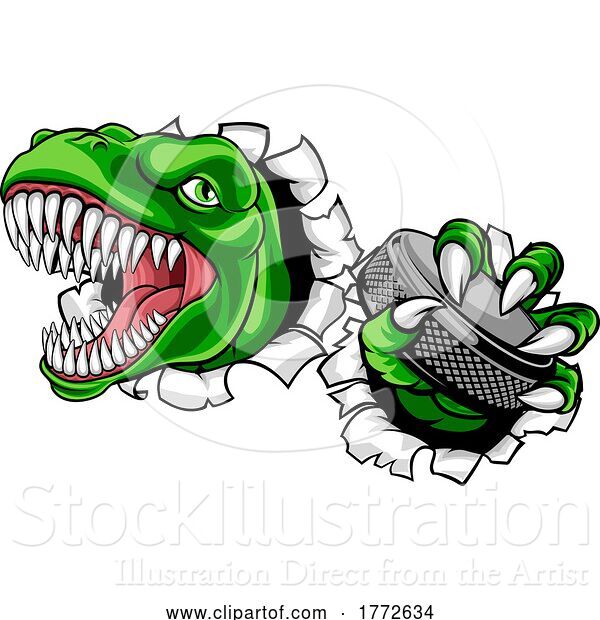 Vector Illustration of Dinosaur Ice Hockey Player Animal Sports Mascot