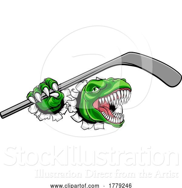 Vector Illustration of Dinosaur Ice Hockey Player Animal Sports Mascot