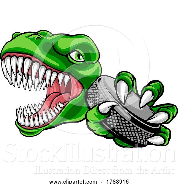 Vector Illustration of Dinosaur Ice Hockey Player Animal Sports Mascot