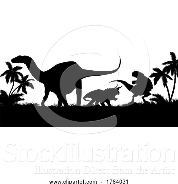 Vector Illustration of Dinosaur Silhouette Background Landscape Scene