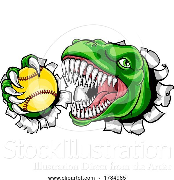 Vector Illustration of Dinosaur Softball Animal Sports Team Mascot