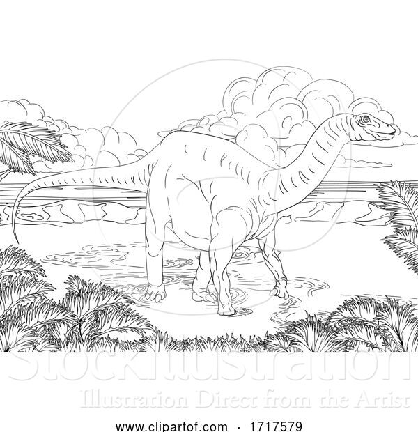 Vector Illustration of Diplodocus Dinosaur in a Landscape