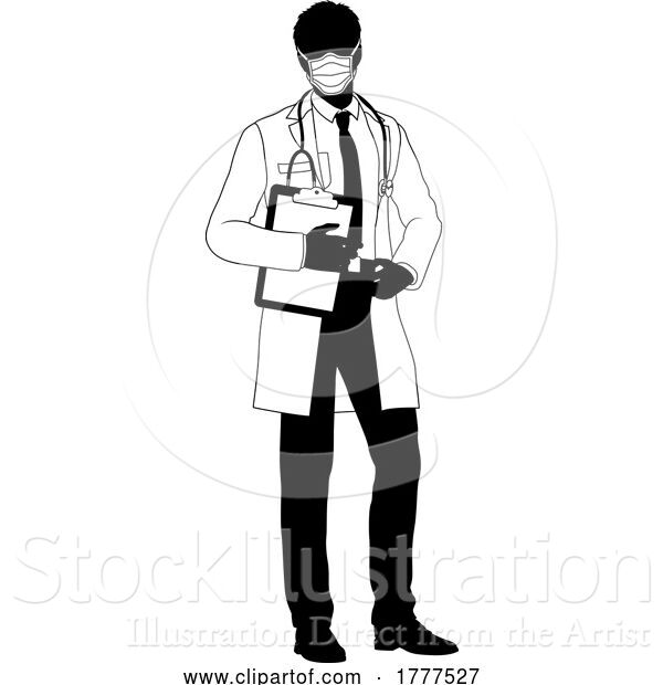 Vector Illustration of Doctor Guy and Clipboard Medical Silhouette Person