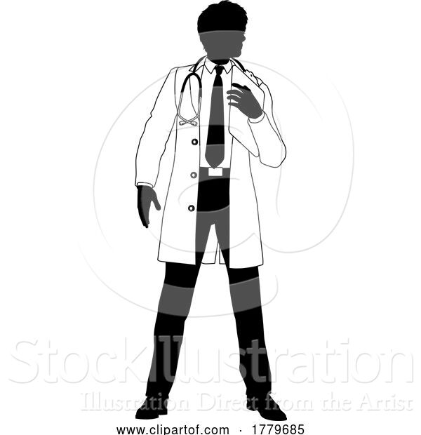 Vector Illustration of Doctor Guy Medical Clipboard Silhouette Person