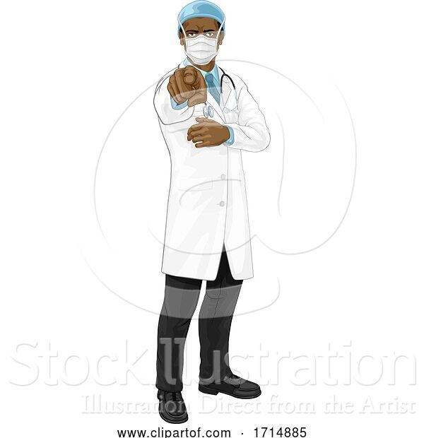 Vector Illustration of Doctor in PPE Mask Pointing Needs You