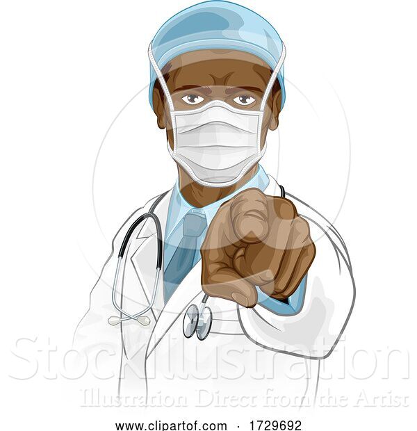 Vector Illustration of Doctor in PPE Mask Pointing Needs You