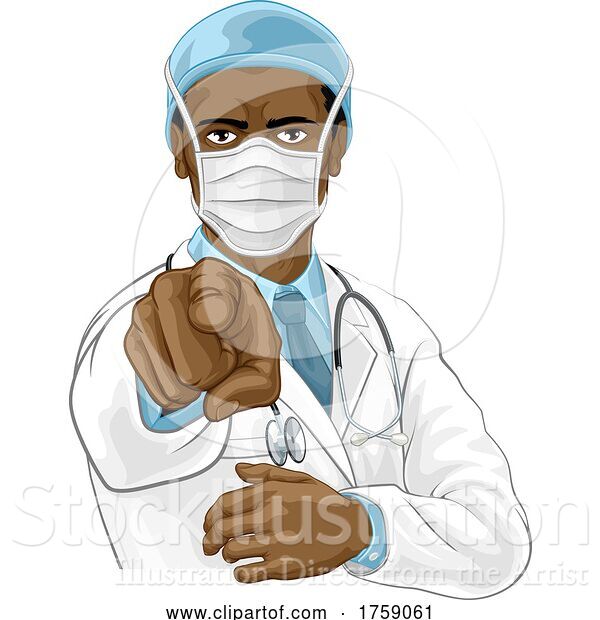 Vector Illustration of Doctor in PPE Mask Pointing Needs You