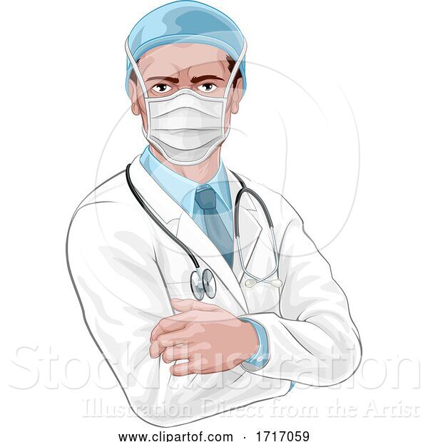 Vector Illustration of Doctor in Protective Mask Medical Concept