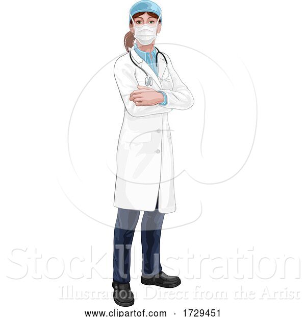 Vector Illustration of Doctor Lady in Medical PPE Mask