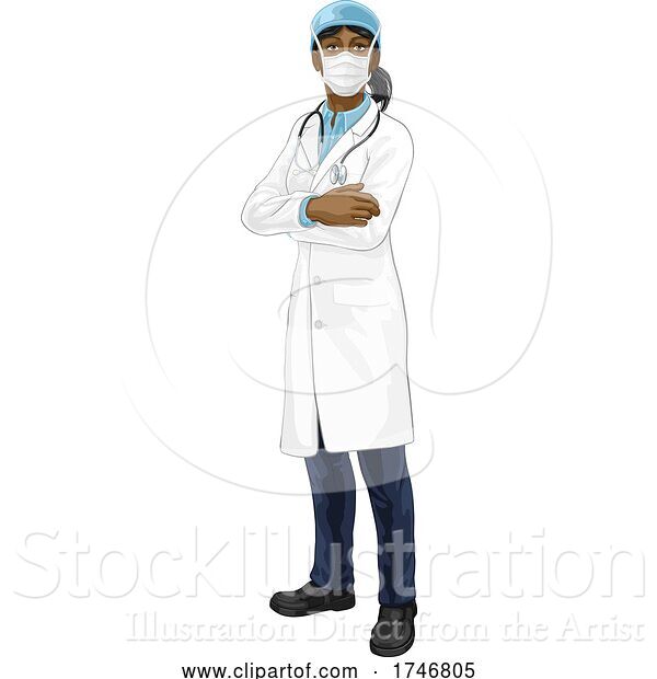 Vector Illustration of Doctor Lady in Medical PPE Mask