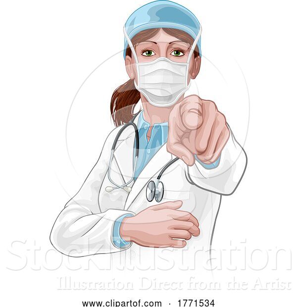 Vector Illustration of Doctor Lady Needs You Pointing